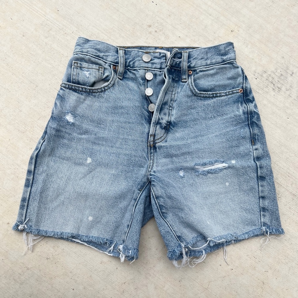 High-Waisted Distressed Denim Shorts